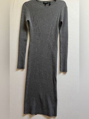 Theory Maxi Rib Mix Dress Noble Ribbed Wool Blend Long Sleeve Size S